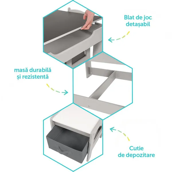 Set Masută și 2 Scaune Copii U-GROW Alb MDF UGMS-5601-GR - imagine 4