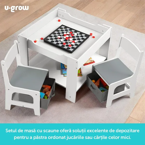 Set Masută și 2 Scaune Copii U-GROW Alb MDF UGMS-5601-GR - imagine 6