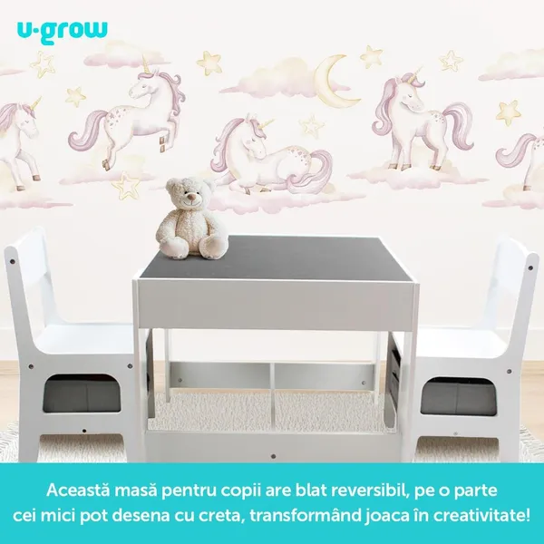 Set Masută și 2 Scaune Copii U-GROW Alb MDF UGMS-5601-GR - imagine 7