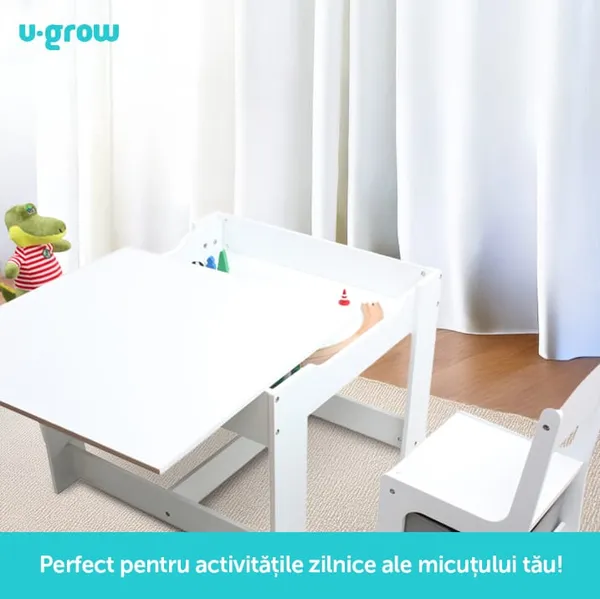 Set Masută și 2 Scaune Copii U-GROW Alb MDF UGMS-5601-GR - imagine 8