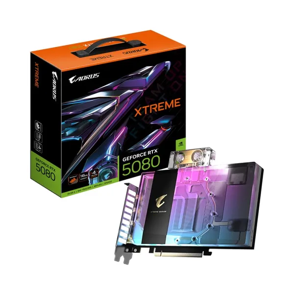 Placa Video GIGABYTE AORUS GeForce RTX 5080 XTREME WATERFORCE WB 16GB GDDR7