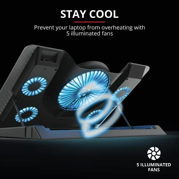 Stand Cooler Laptop TRUST GXT 1125 Quno 5 Ventilatoare Negru - imagine 6