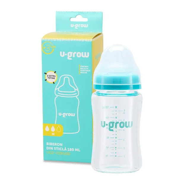Biberon U-GROW Sticlă 180 ml + 2 Tetine - imagine 5