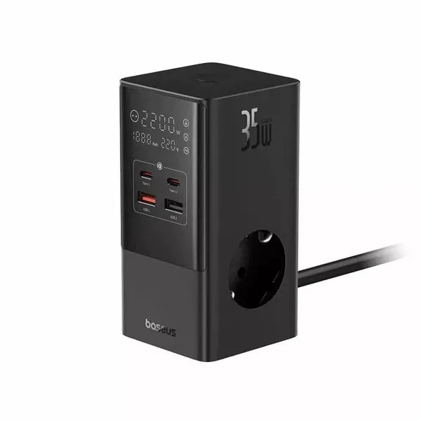 Încărcător Rețea BASEUS PowerCombo Tower Digital 35W 4 Porturi Negru - imagine 3