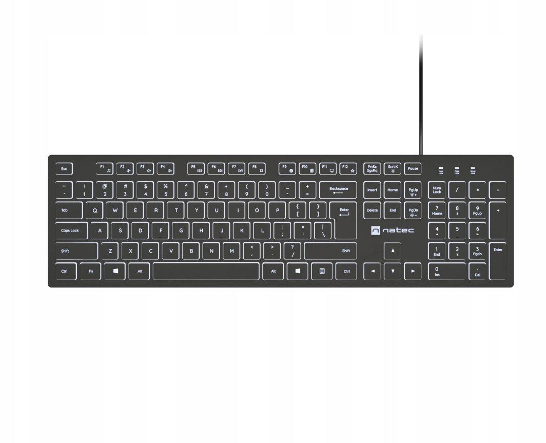 Tastatură NATEC Herring Slim Cu Fir Membrană Iluminare Alb Negru