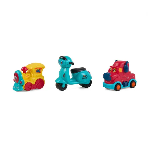Set 3 Vehicule prin Inerție MOMKI Roșu Galben Albastru