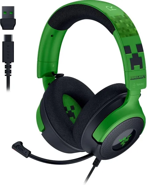 Căști Gaming RAZER Kraken V4 X Minecraft Edition Wired 7.1 Surround Negru - imagine 2