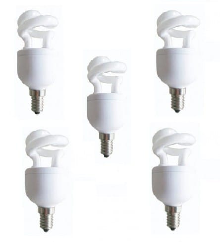 SET 5 becuri fluorescent Panasonic, E27, 5W, spirala, lumina alb calda, alimentare 220 – 240 V