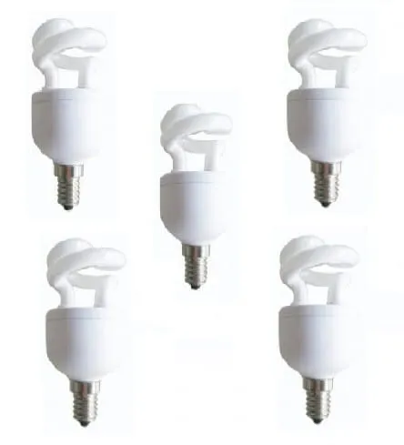 SET 5 becuri fluorescent Panasonic, E27, 5W, spirala, lumina alb calda, alimentare 220 – 240 V