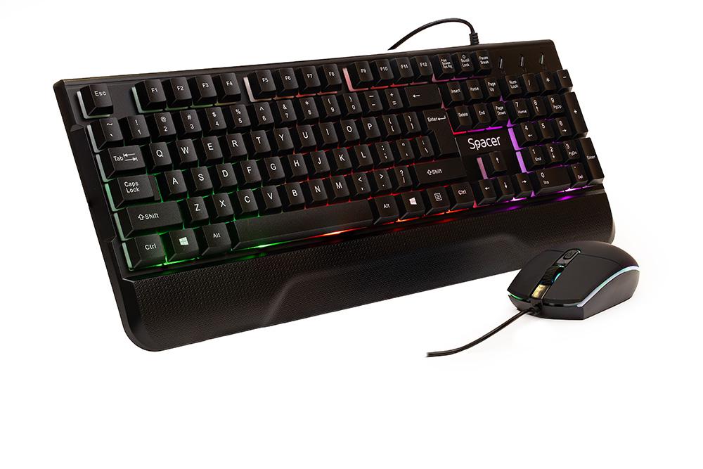 Kit Gaming SPACER SPGK-INVICTUS Tastatură și Mouse cu Fir Negru RGB