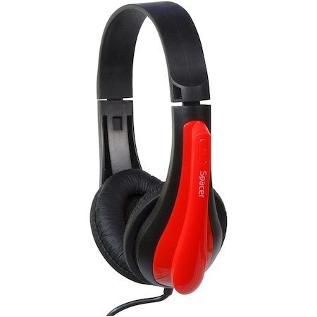 Căști SPACER SPK-507 cu fir Jack 3.5mm Negru Roșu - imagine 2