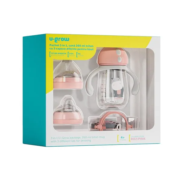 Cană 3 în 1 U-GROW 260 ml Tritan Dark Pink