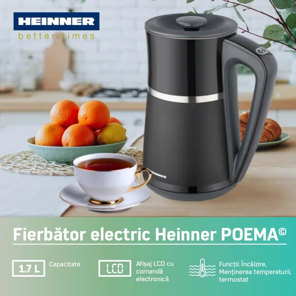 Fierbător Electric Digital HEINNER HEK-D22002WBK 1.7L Negru - imagine 3