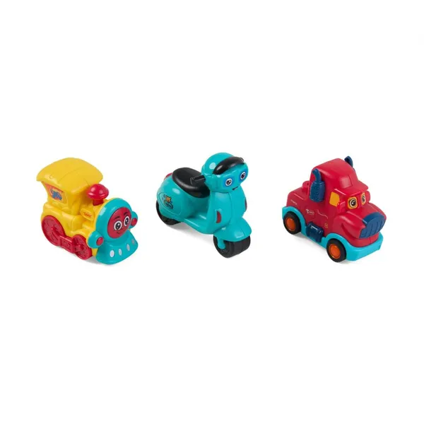 Set 3 Vehicule prin Inerție MOMKI Roșu Galben Albastru - imagine 3