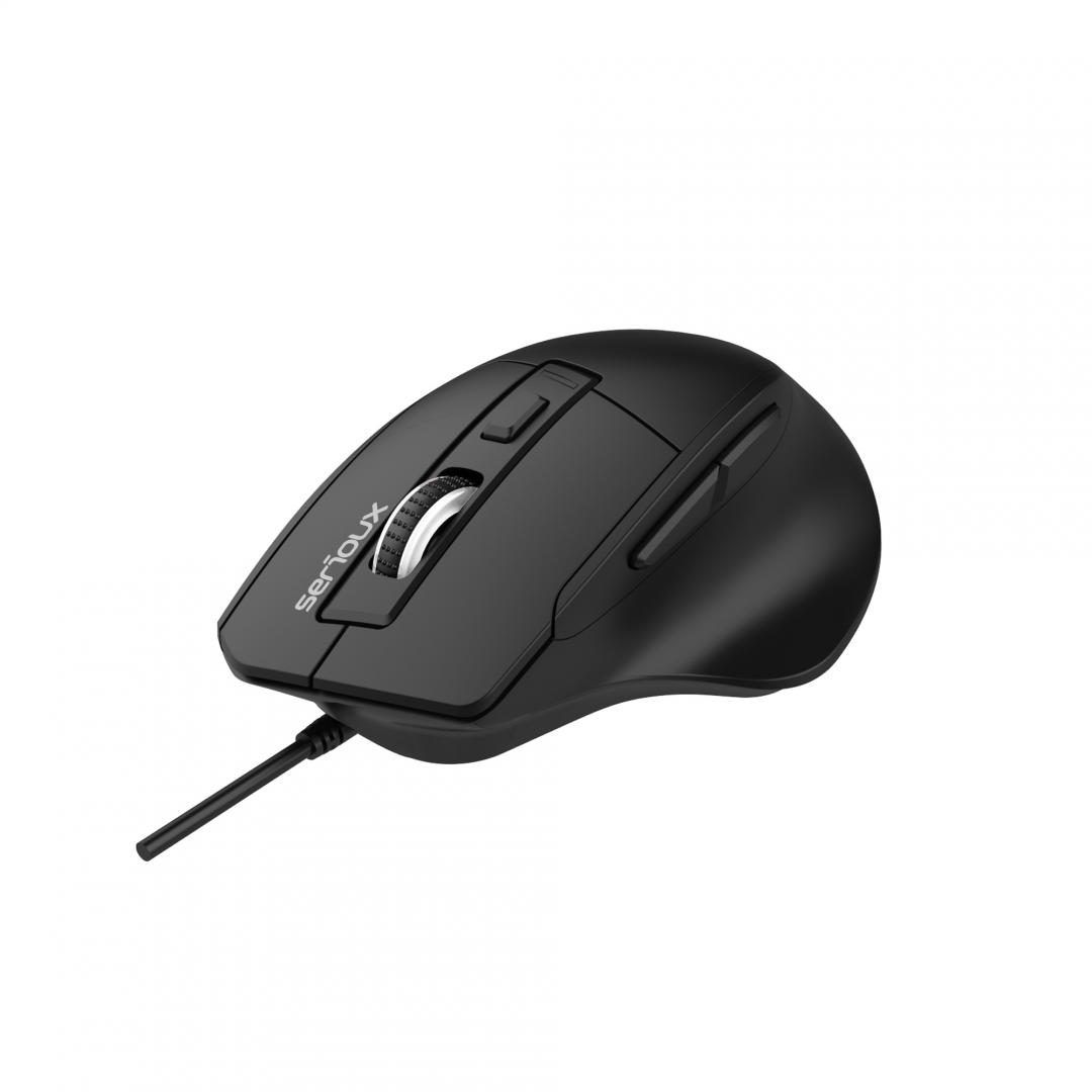 Mouse SERIOUX Optic 6D USB Negru Ergonomic cu Fir - imagine 3