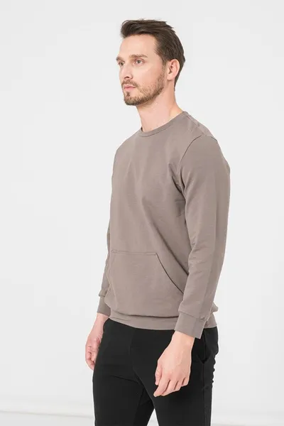Bluză Casual Bărbați Coton Taupe XXL - imagine 3