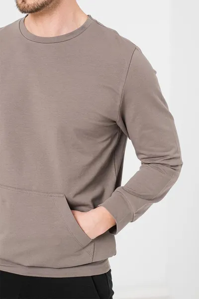 Bluză Casual Bărbați Coton Taupe XXL - imagine 5