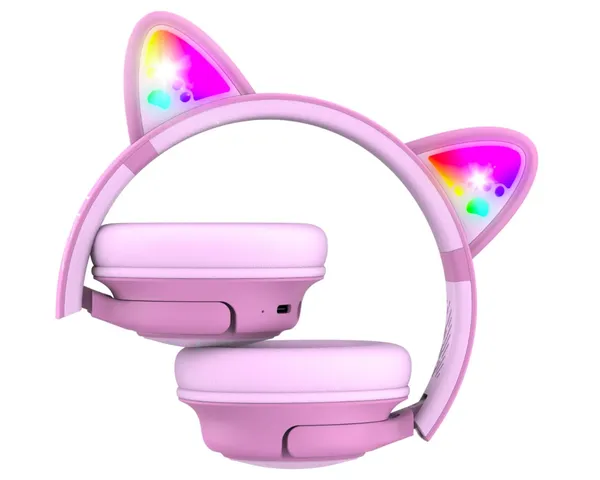 Căști Copii POWERLOCUS Bobo Wireless Roz cu Microfon - imagine 3