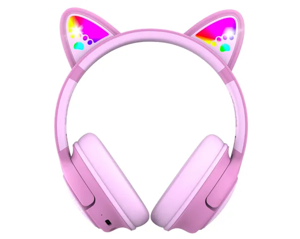Căști Copii POWERLOCUS Bobo Wireless Roz cu Microfon - imagine 2