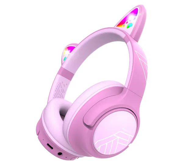 Căști Copii POWERLOCUS Bobo Wireless Roz cu Microfon - imagine 4