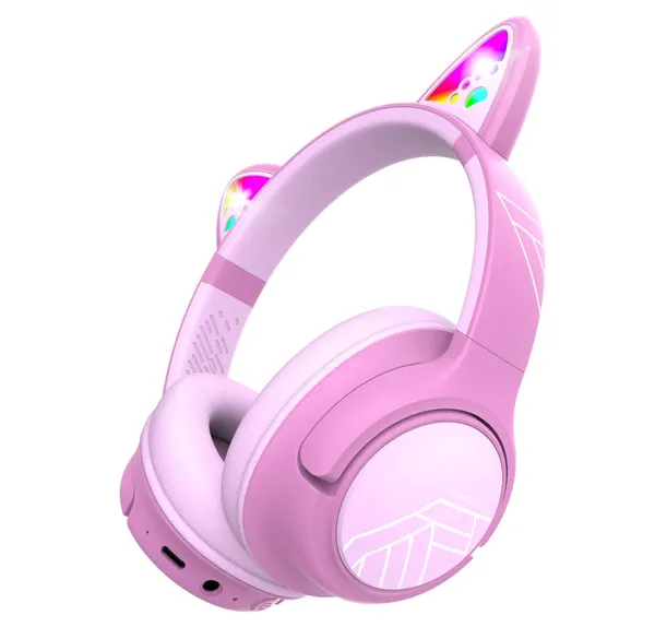 Căști Copii POWERLOCUS Bobo Wireless Roz cu Microfon