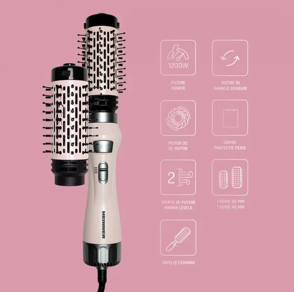 Perie Rotativă HEINNER HAB-R12RDC-PNK2 1200W Roz-Gri - imagine 13