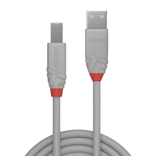Cablu USB LINDY LY-36683 USB 2.0 A la B 2m Gri - imagine 2