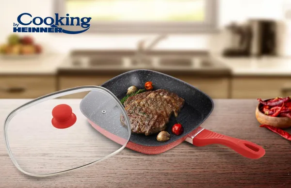 Tigaie Grill HEINNER Cooking 28x4cm Orange Grays cu Capac - imagine 4