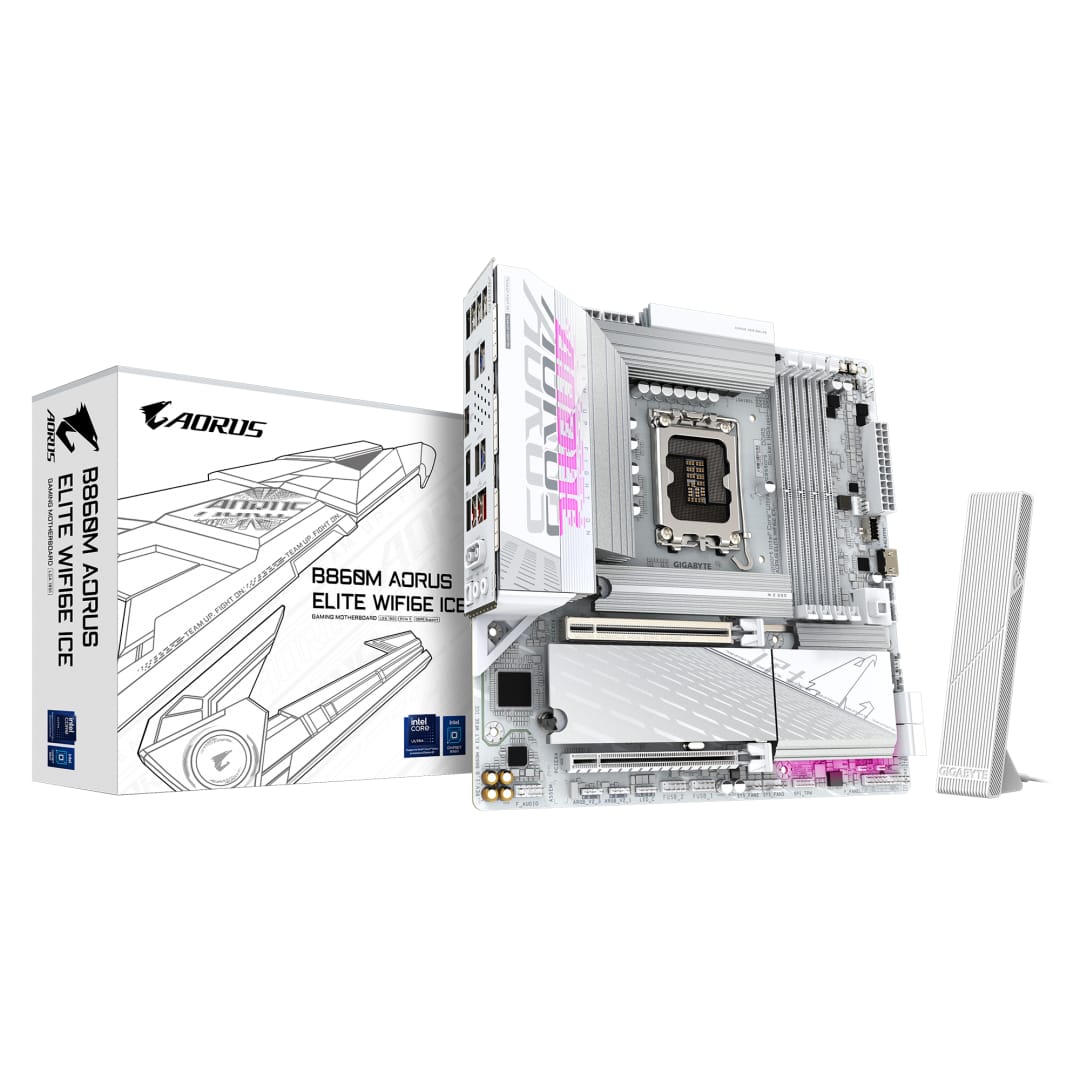 Placă de bază GIGABYTE B860M AORUS ELITE WIFI6E ICE LGA1851 mATX Alb