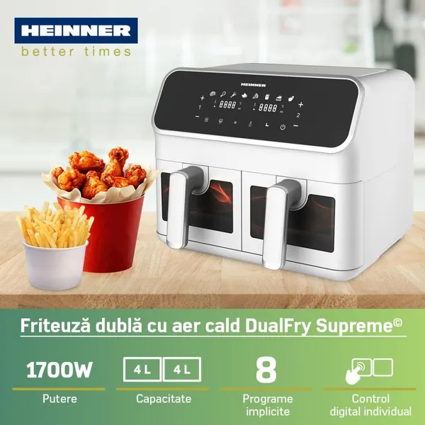 Friteuză dublă cu aer cald HEINNER DualFry Supreme 8L Alb - imagine 4