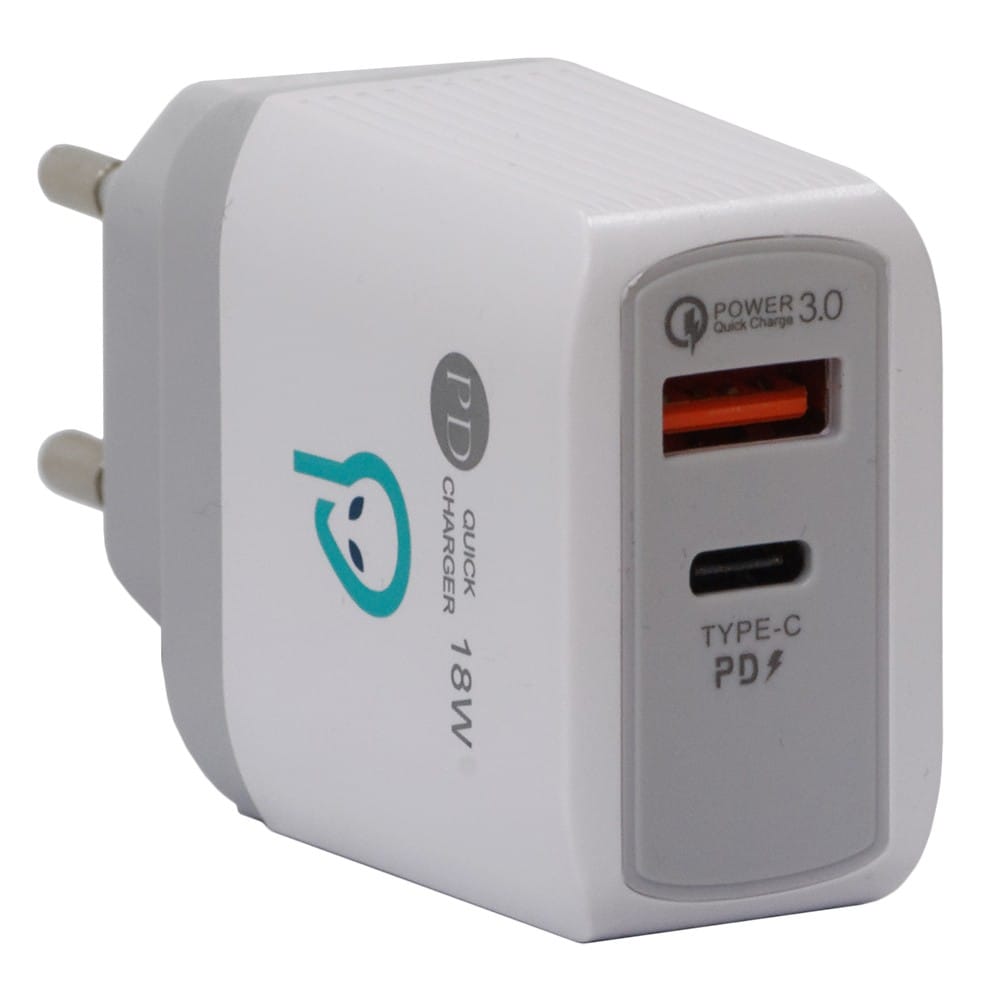 Încărcător Rețea SPACER Quick Charge SPAR-DUOQ-01 18W USB-C Alb