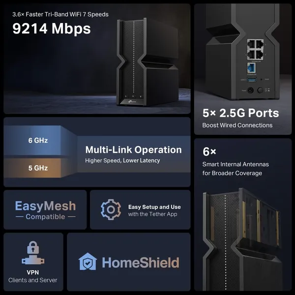 Router Wireless TP-LINK Archer BE550 WiFi 7 Tri-Band - imagine 5