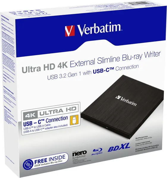 Writer Blu-ray VERBATIM 43888 UHD USB-C Negru - imagine 4