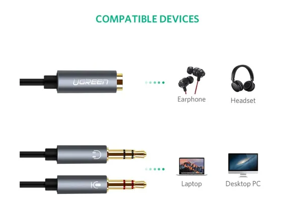 Cablu Audio UGREEN AV140 Stereo 2x3.5mm Jack 0.25m Negru - imagine 2