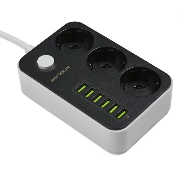 Prelungitor SERIOUX SRXP-PS36B 3 Prize Schuko 6 USB Negru