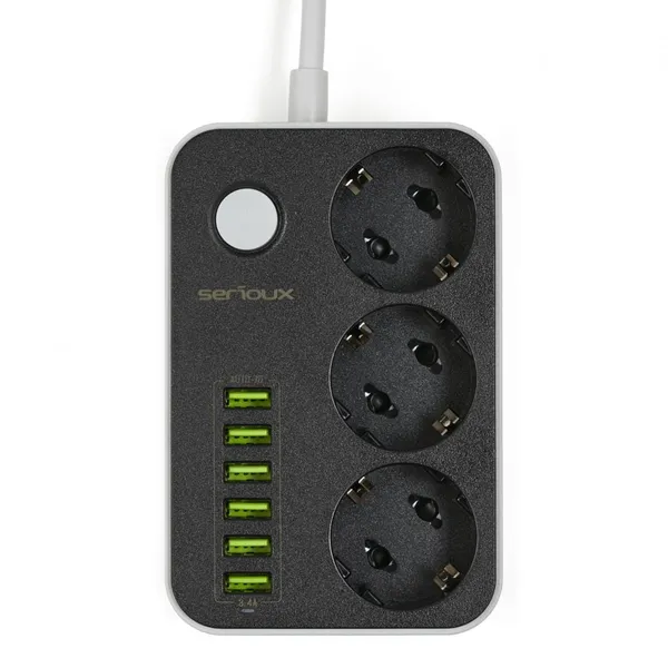 Prelungitor SERIOUX SRXP-PS36B 3 Prize Schuko 6 USB Negru - imagine 2