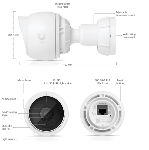 Cameră de supraveghere UBIQUITI UVC-G5-Bullet 2K HD 5MP IPX4 - imagine 6