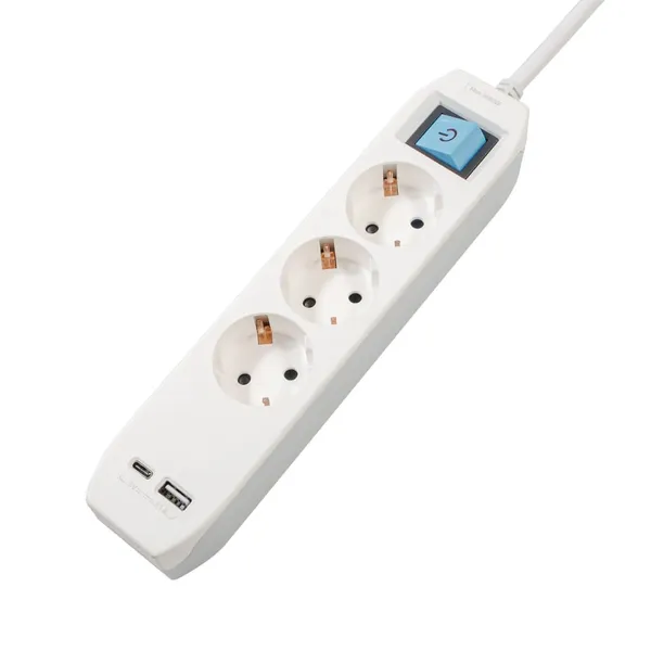 Prelungitor SPACER PP-3-45-TC-USB 3 Prize Schuko USB Type-C 4.5m Alb-Gri