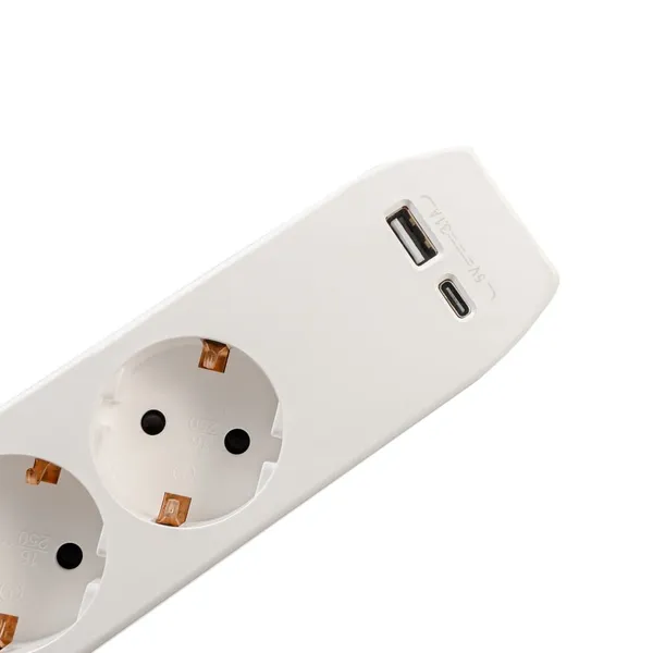Prelungitor SPACER PP-3-45-TC-USB 3 Prize Schuko USB Type-C 4.5m Alb-Gri - imagine 2