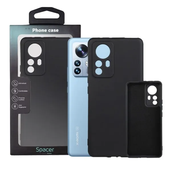 Husă SPACER Xiaomi 12 Pro Silicon Microfibră Negru