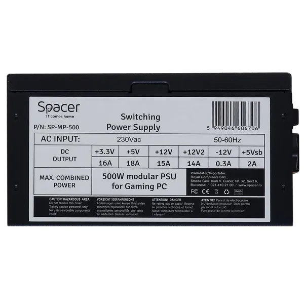 Sursă PC SPACER SP-MP-500 500W Modulară ATX - imagine 2