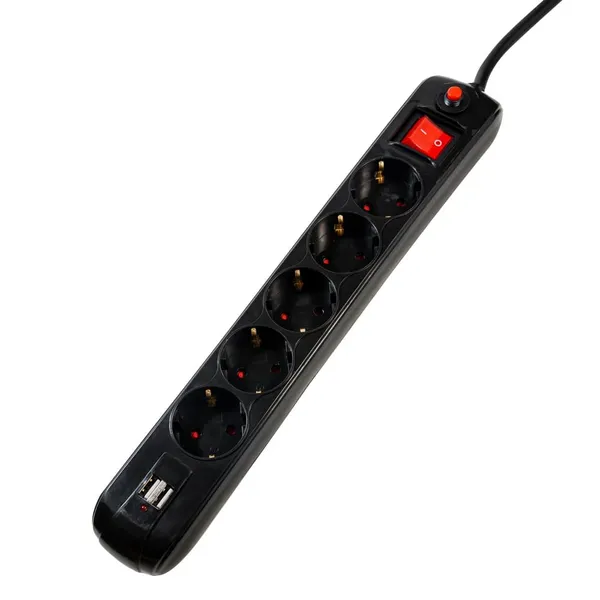 Prelungitor SPACER PP-5-18B-USB 5 Prize 2 USB 1.8m Negru