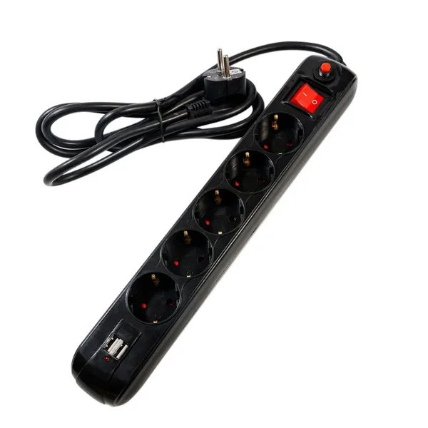 Prelungitor SPACER PP-5-18B-USB 5 Prize 2 USB 1.8m Negru - imagine 3