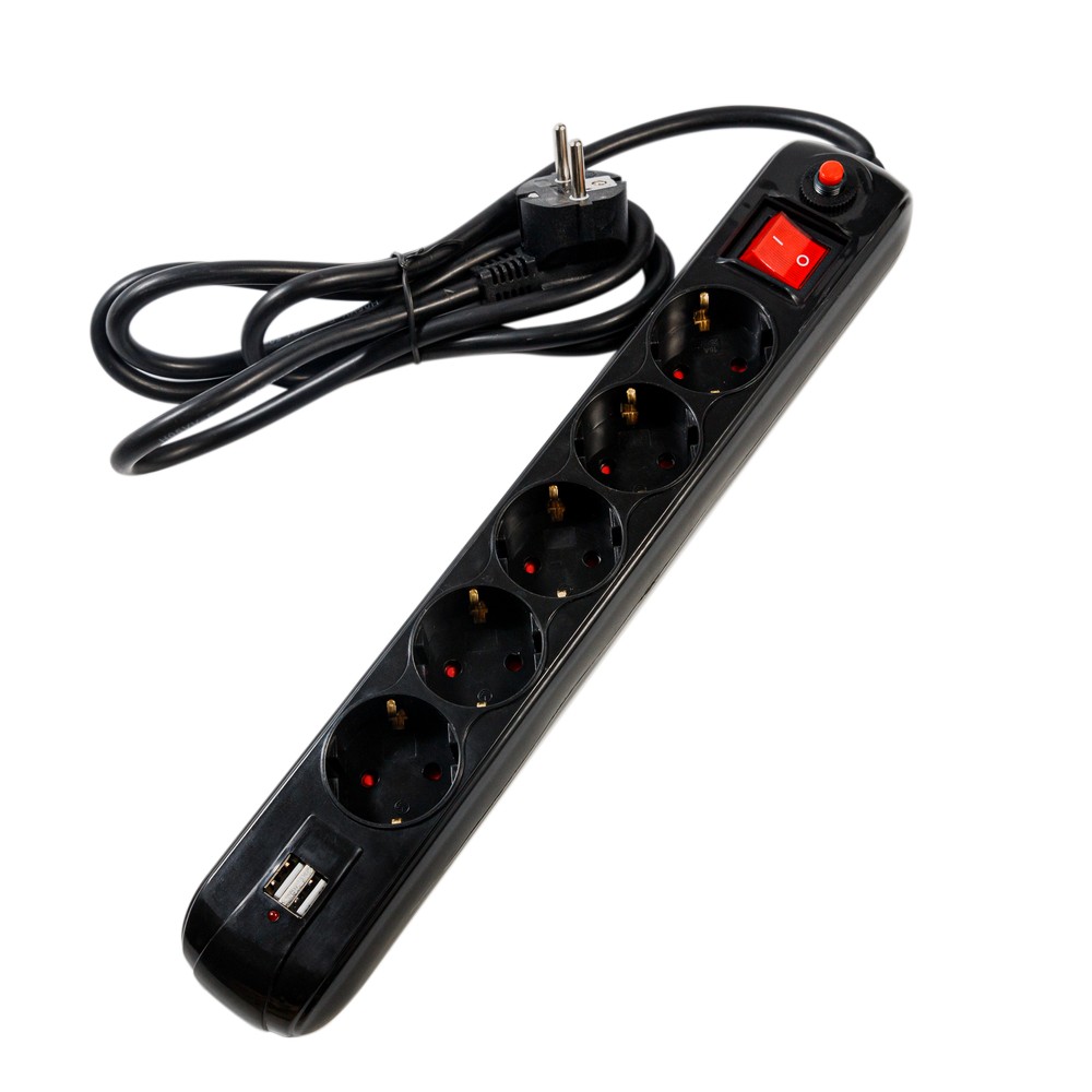 Prelungitor SPACER PP-5-18B-USB 5 Prize 2 USB 1.8m Negru - imagine 3