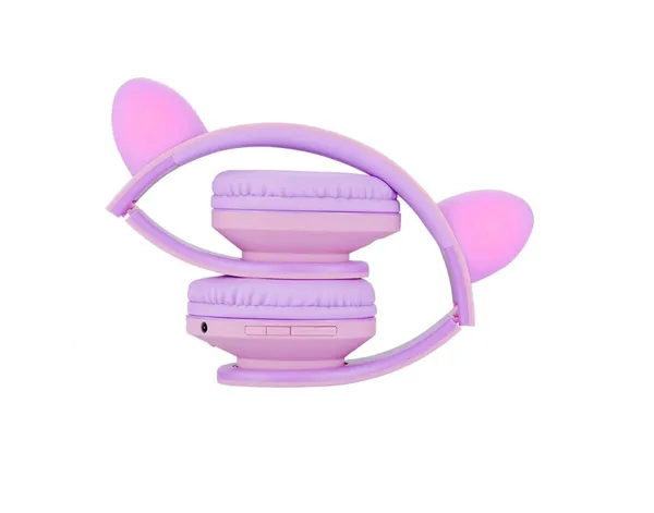 Casti Over-ear POWERLOCUS KidsCat Wireless Wired Mov Roz - imagine 3