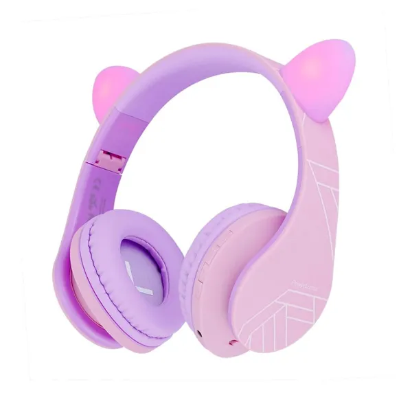 Casti Over-ear POWERLOCUS KidsCat Wireless Wired Mov Roz - imagine 2