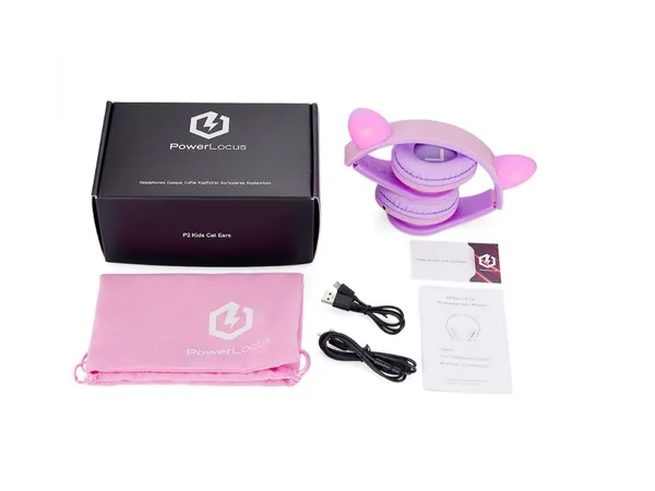 Casti Over-ear POWERLOCUS KidsCat Wireless Wired Mov Roz - imagine 4