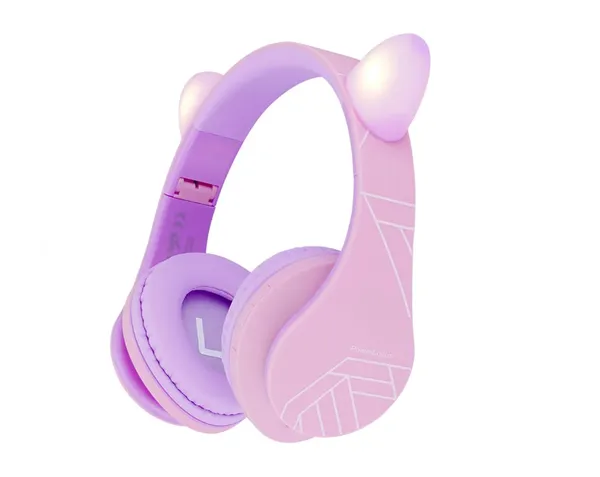 Casti Over-ear POWERLOCUS KidsCat Wireless Wired Mov Roz