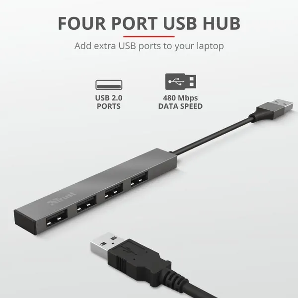 Hub USB TRUST Halyx Aluminium 4 Porturi Argintiu TR-23786 - imagine 3