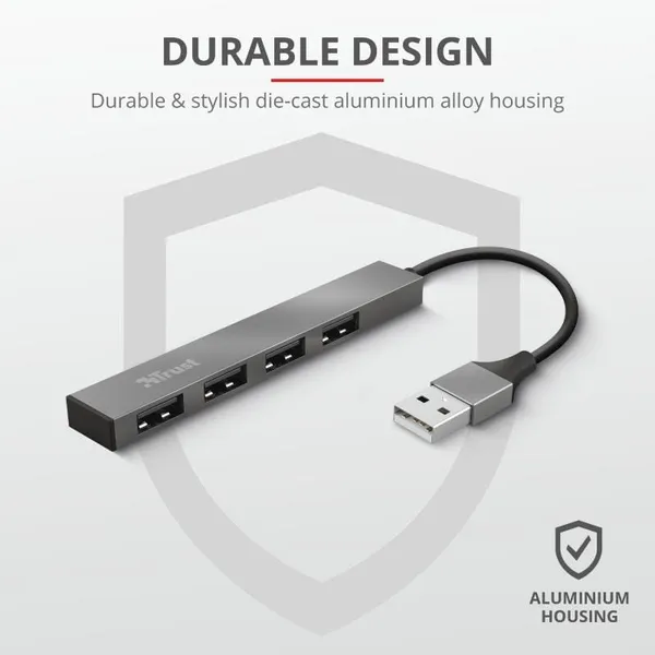 Hub USB TRUST Halyx Aluminium 4 Porturi Argintiu TR-23786 - imagine 4